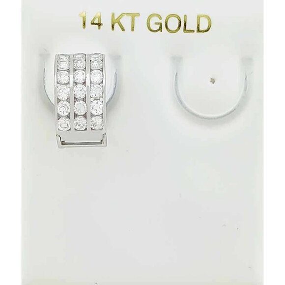 Created White Sapphire Single Huggie Earring 14k White Gold